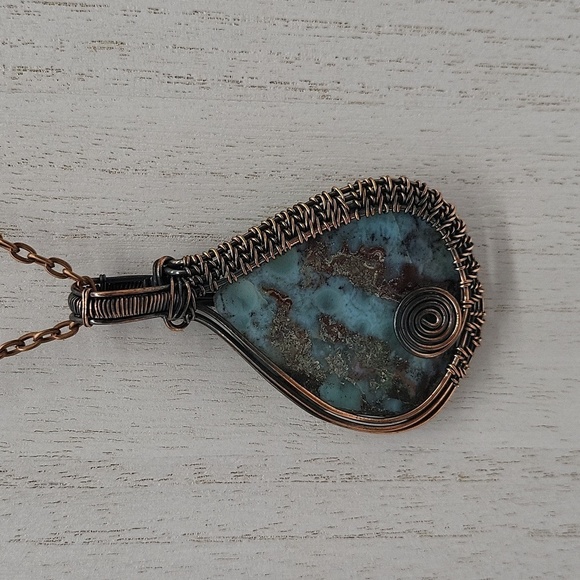 1260- Larimar Natural Stone Wire Wrapped Pendant Handmade NWT - Picture 3 of 8